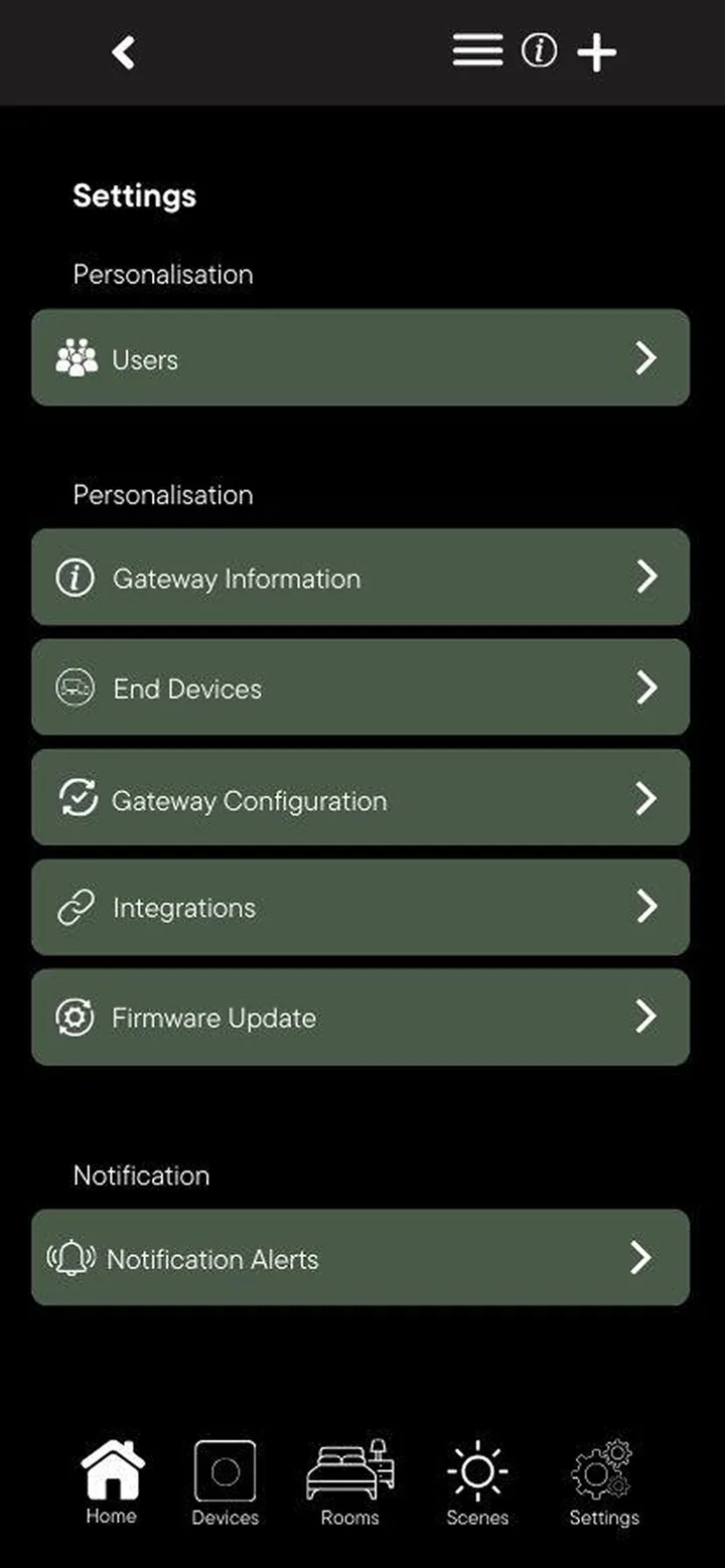 Original Confio settings screen: list of settings rows.